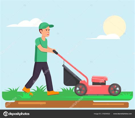 Clipart Man Mowing Lawn