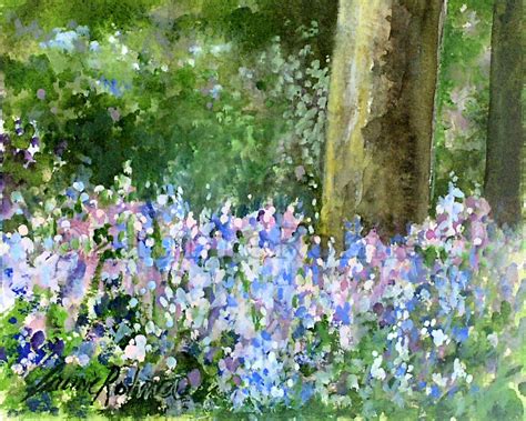 Bluebells Botanical Watercolor Nature Art Landscape