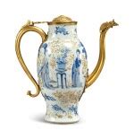A Gilt Metal-Mounted Blue and White Chinese Porcelain Coffee Pot, the Porcelain Kangxi, the ...