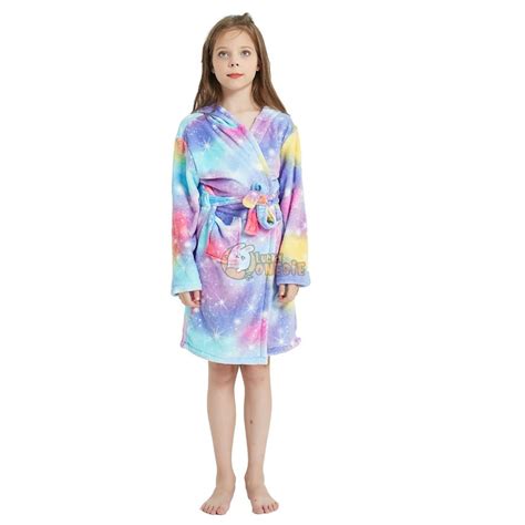 Unicorn Gifts for Girls Unicorn Robe Hooded Colorful Galaxy Print Flannel - Luckyonesie.com