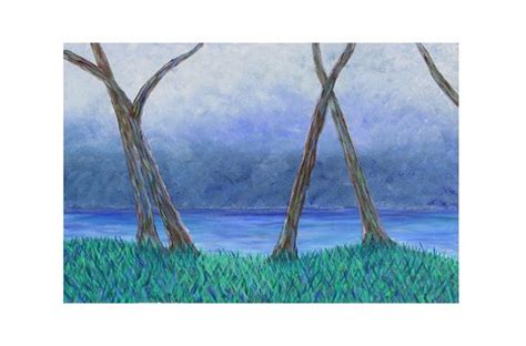 Tree Painting Trees at the River Landscape by JasminsArtStudio