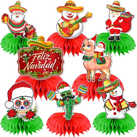 Buy 8Pcs Feliz Navidad Decorations Honeycomb Centerpieces, Mexican ...