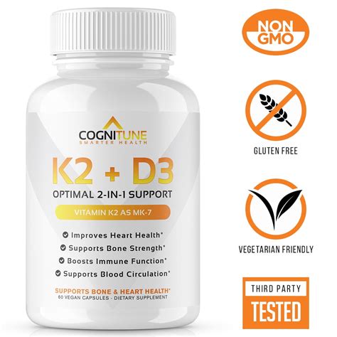 Vitamin D3 5000IU+Vitamin K2 (MK7), K2+D3 Immune, Heart & Bone Health ...