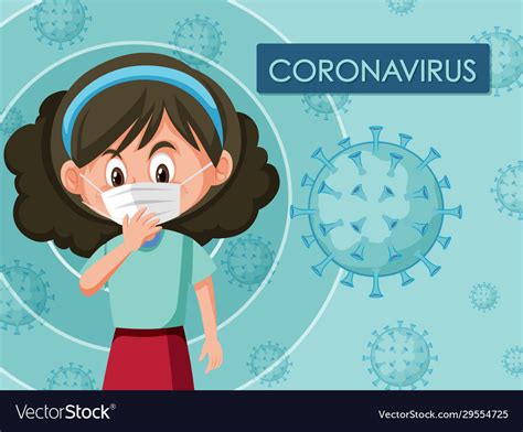 Coronavirus poster design with girl wearing mask Vector Image