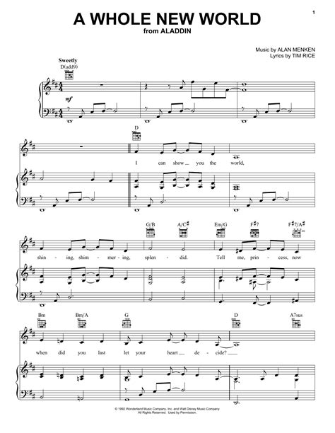 Alan Menken & Tim Rice "A Whole New World (from Aladdin)" Sheet Music ...