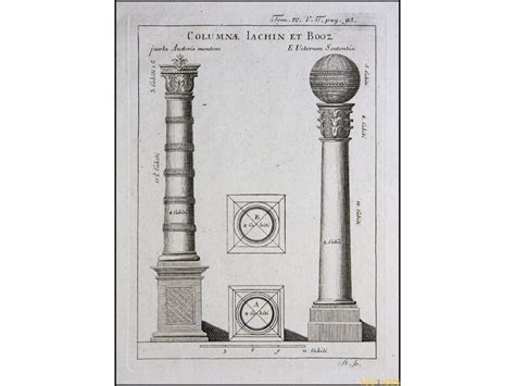 The Pillars Of Jachin and Boaz Antique Print Calmet 1789 | Mapandmaps