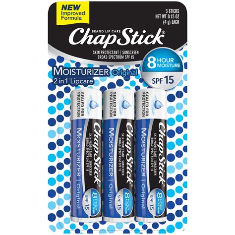 ChapStick Moisturizer (Original Flavor, 0.15 Ounce, 3 Sticks) Lip Balm Tube, Skin Protectant ...