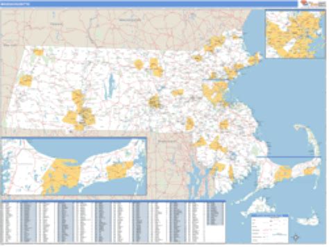 Massachusetts ZIP Code Wall Map | Maps.com.com