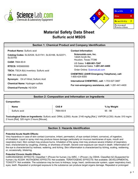 Safety Data Sheet For Sulfuric Acid - Gica