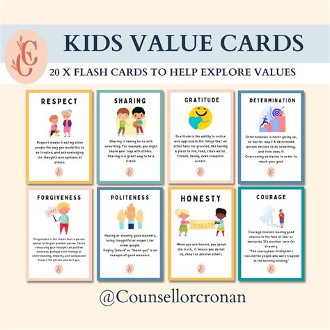 Kids Moral Values Flash Cards, Acceptance and Commitment Therapy Resources and Tools, Kids ...