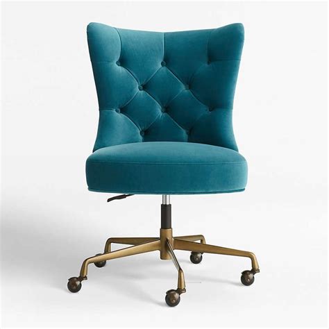 Isla Teal Velvet Office Chair + Reviews | Crate and Barrel Teal Desk Chair, Velvet Office Chair ...