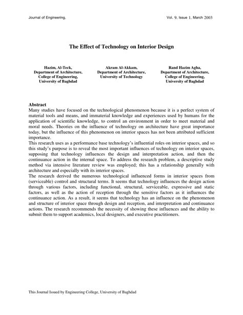 (PDF) The Effect of Technology on Interior Design. Journal of Engineering, Engineering College ...