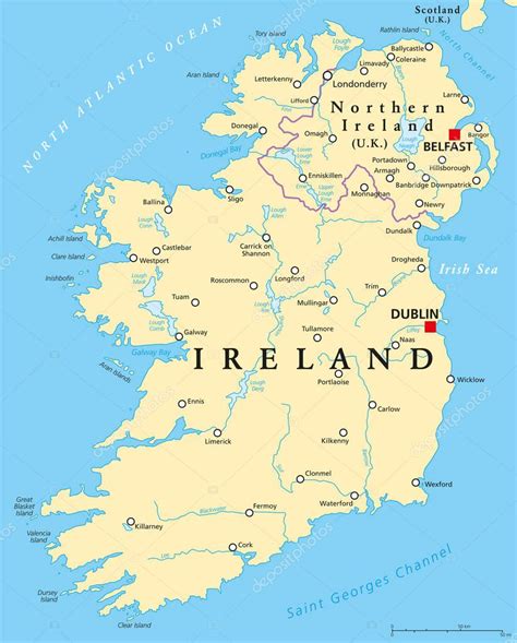 Mapa político de Irlanda e Irlanda del Norte 2023