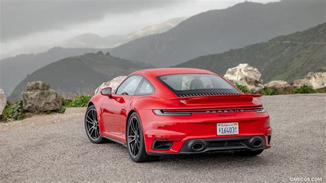 Porsche 911 Turbo S | 2021MY Coupe (Color: Guards Red) | Rear Three-Quarter