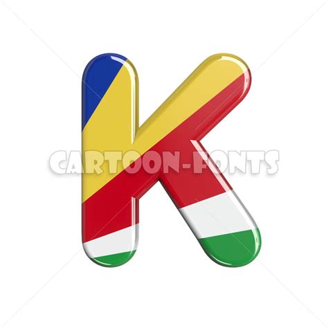 seychellois flag character K | 3d Uppercase font against white background