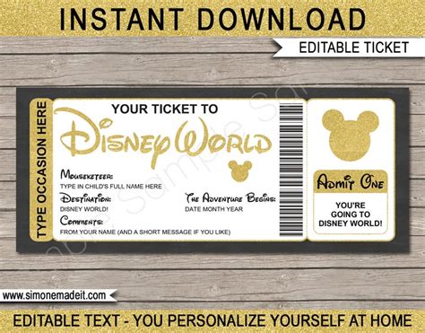 Disney World Ticket Template Printable Gift Surprise Disney | Etsy