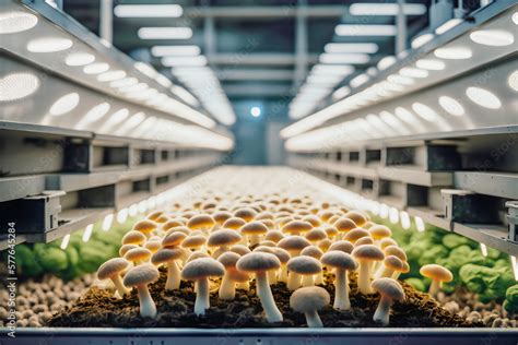 Organic mushrooms growing on modern mushroom farm with smart ...