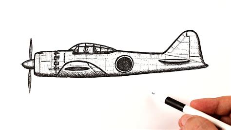 How to draw a WW2 fighter aircraft Mitsubishi A6M Zero - YouTube