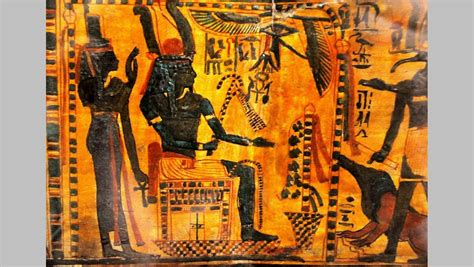 18th-dynasty Kemetic depiction of Ausar, God of Consciousness, seated ...