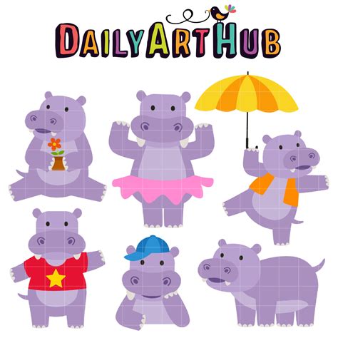 Happy Hippo Clip Art Set – Daily Art Hub // Graphics, Alphabets & SVG