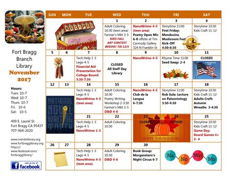 November Calendar of Events - Fort Bragg Library