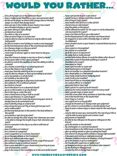 Would You Rather Printable Questions