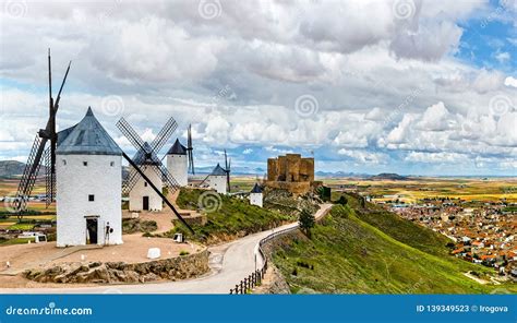 Windmills and Castle Consuegra Stock Image - Image of europe, sights: 139349523