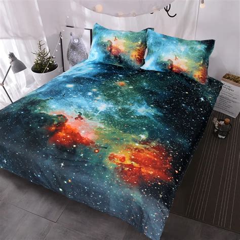 BlessLiving Galaxy Bed Cover Outer Space Bedding Sets King Red Green ...