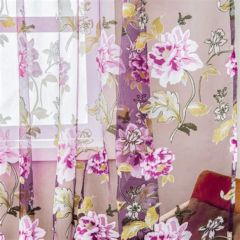 Purple Floral Sheer Curtains Living Room Bedroom Kitchen - Temu