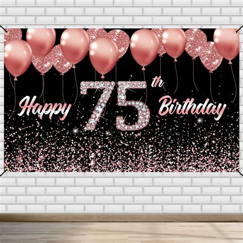 Buy Vlipoeasn 75th Birthday Decorations for Women Rose Gold 75th Birthday Backdrop Banner Happy ...