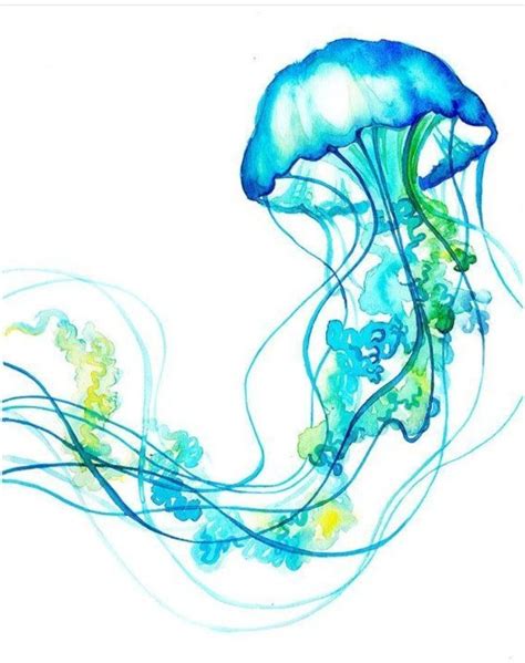 Watercolor Moon Jellyfish Drawing - 570x791 full moon watercolor painting, abstract minimalist ...