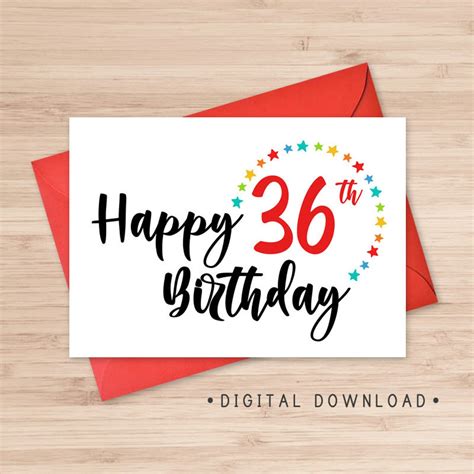 Printable Happy 36th Birthday Card / Instant Download PDF / | Etsy