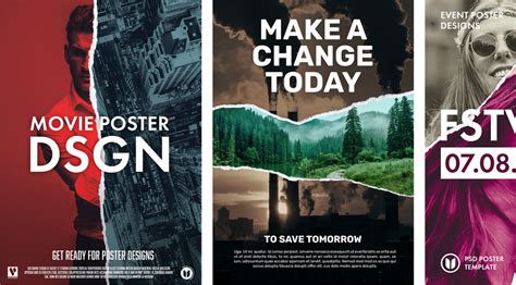 Adobe Photoshop Poster Templates with Torn Layouts