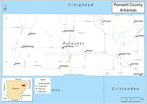 Map of Poinsett County, Arkansas showing cities, highways & important places. Check Where is ...