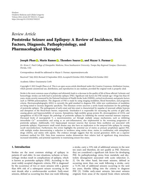 (PDF) Poststroke Seizure and Epilepsy: A Review of Incidence, Risk Factors, Diagnosis ...