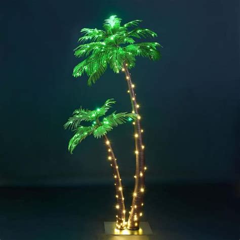 Lightshare 6 ft. Plus 4 ft. Pre-Lit LED Palm Tree Artificial Christmas ...