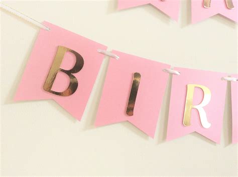 Pink Gold Happy Birthday Banner Girl Birthday Banner Pink - Etsy