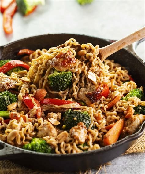 Ramen Noodle Chicken Stir Fry with Peanut Sauce - The Cozy Cook