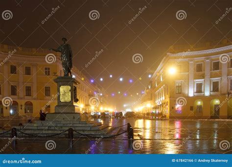 Odessa. Monument To Duke of Richelieu in the Fog. Christmas. Stock ...