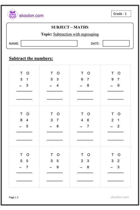 Math Worksheets For Grade 1 Subtraction With Regrouping - Printable Online