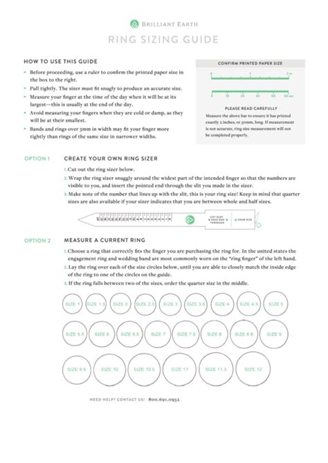 Brilliant Earth Ring Sizing Guide printable pdf download