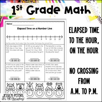 Elapsed Time on a Number Line | 1st Grade Math Worksheets | Time To the ...