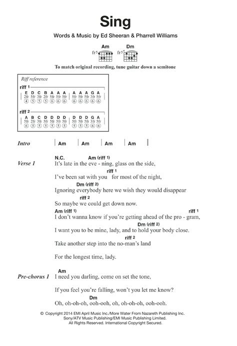 Sing Sheet Music | Ed Sheeran | Guitar Chords/Lyrics