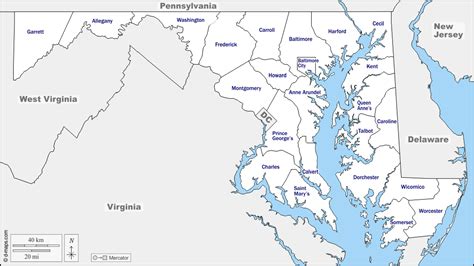 Maryland free map, free blank map, free outline map, free base map ...