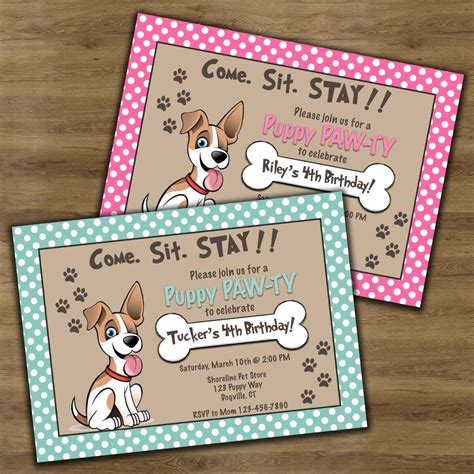 Puppy Birthday Invitation Puppy Party Invitation Puppy