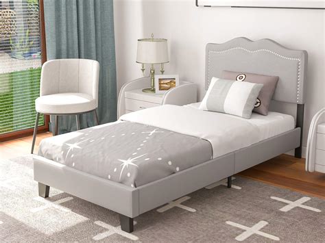 mecor Upholstered Linen Twin Platform Bed Frame with Curved Fabric ...