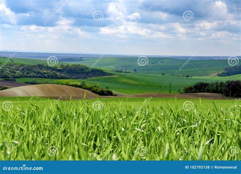 Wavy Spring Fields in South Moravia. Moravian Tuscany, South Moravia ...