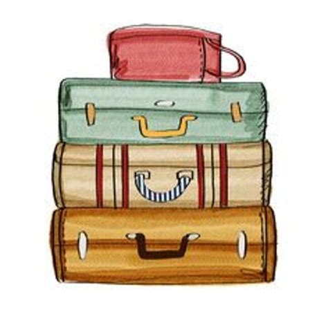 three suitcases stacked on top of each other in different colors and sizes with handles