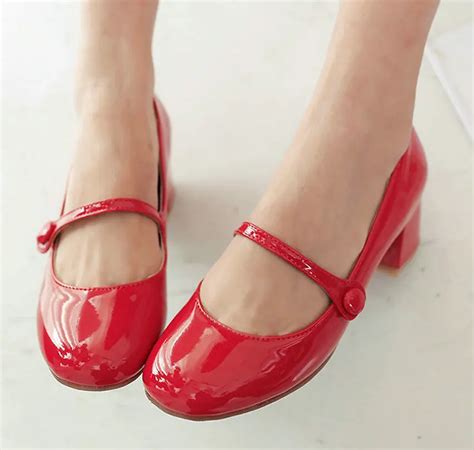 Big Size 11 12 Red Ladies Sweet Summer Mary Janes Shoes Women Soft PU ...