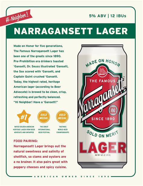 The Classic American Lager Since 1890 - Narragansett Beer | Narragansett beer, Lager, Craft beer ...